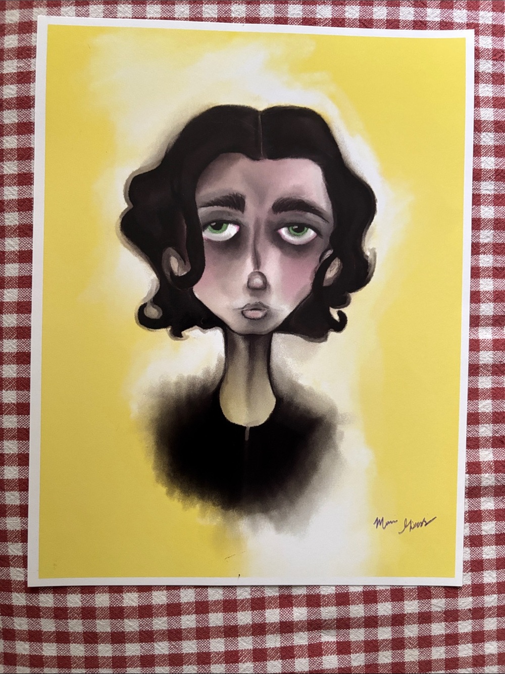 Original Art -Surreal Portrait Print on Yellow Background - Mari Givens - Art